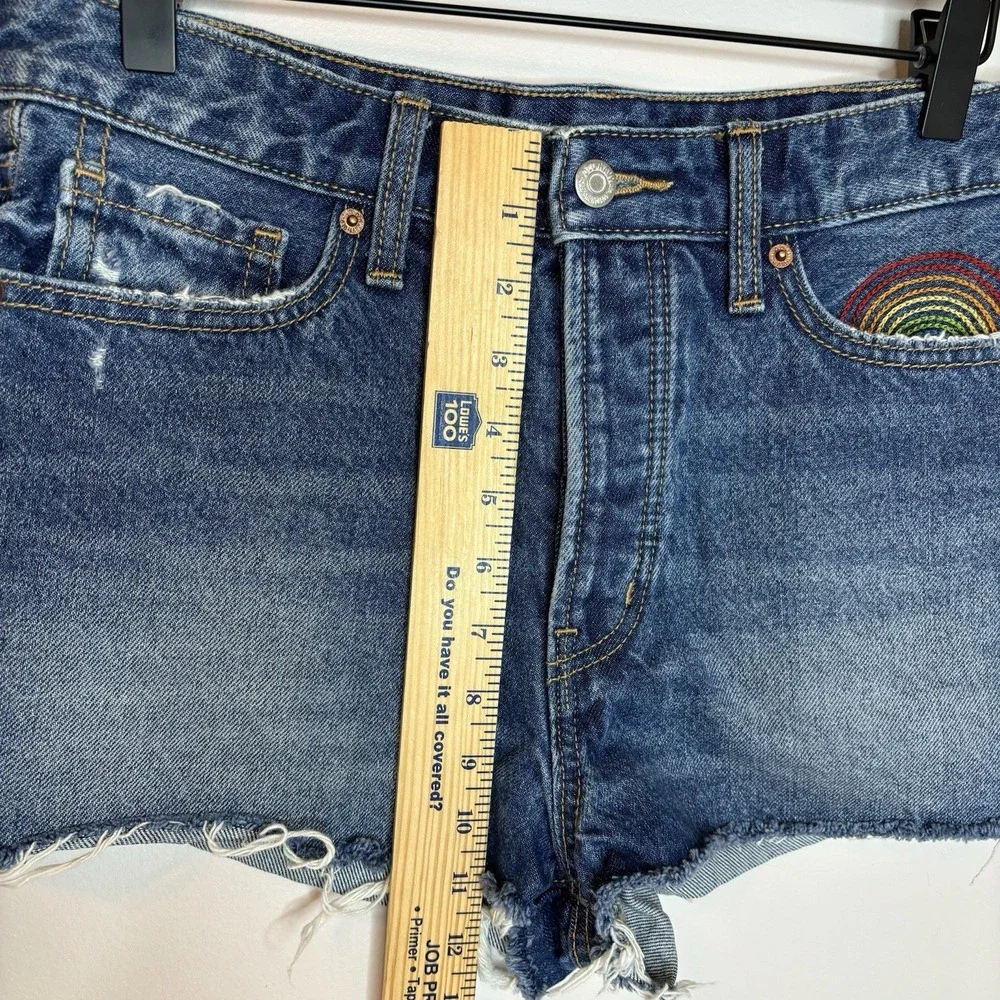 Old Navy Embroidered High-Waisted OG Jean CutOff Shorts Denim Rainbow 6 Festival